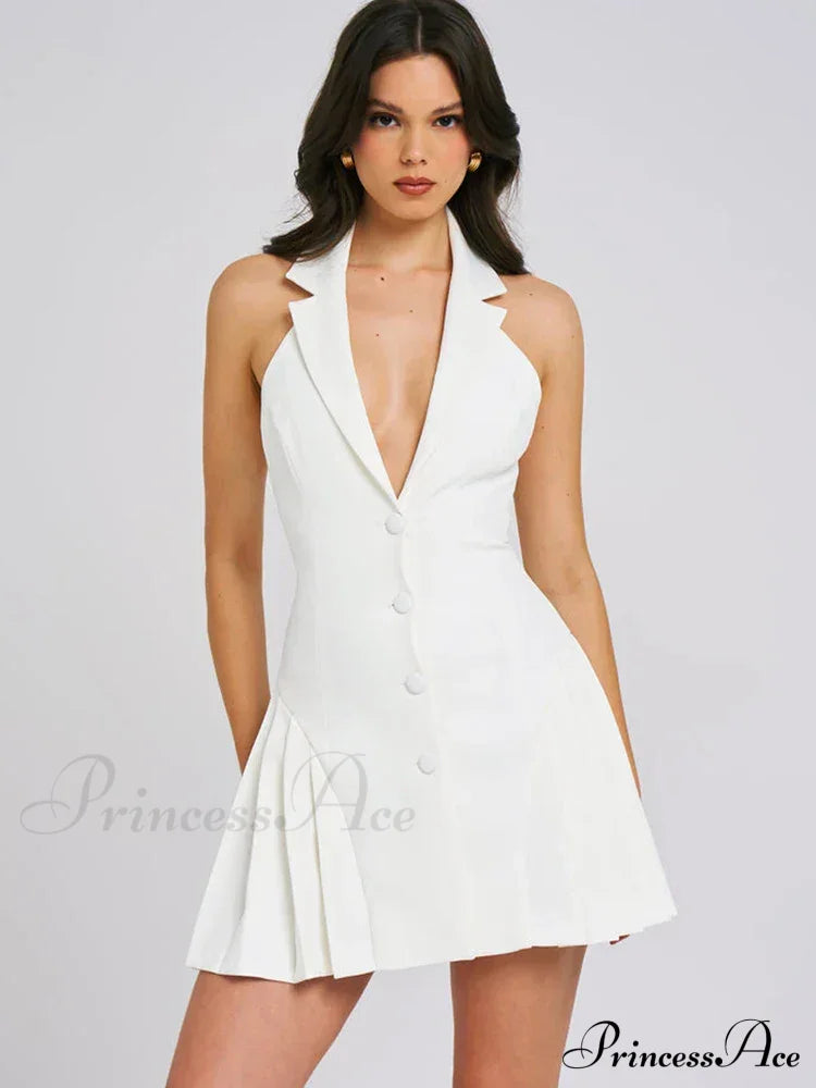 Collar Buttoned Backless Charming Suit Mini Dress Notched