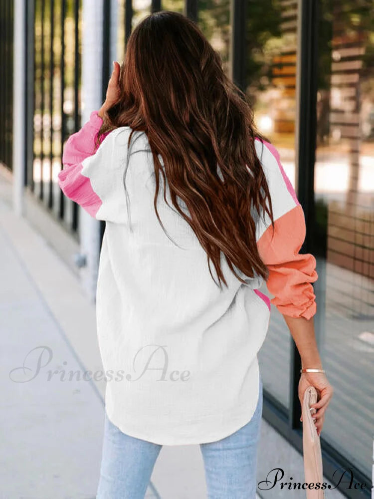 Collared Button Up Color Block Shirt