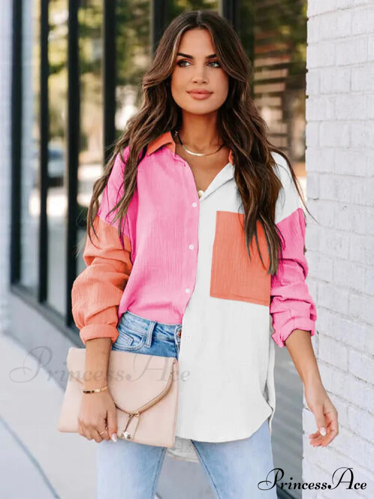 Collared Button Up Color Block Shirt