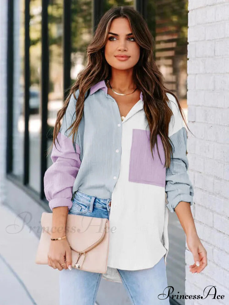 Collared Button Up Color Block Shirt