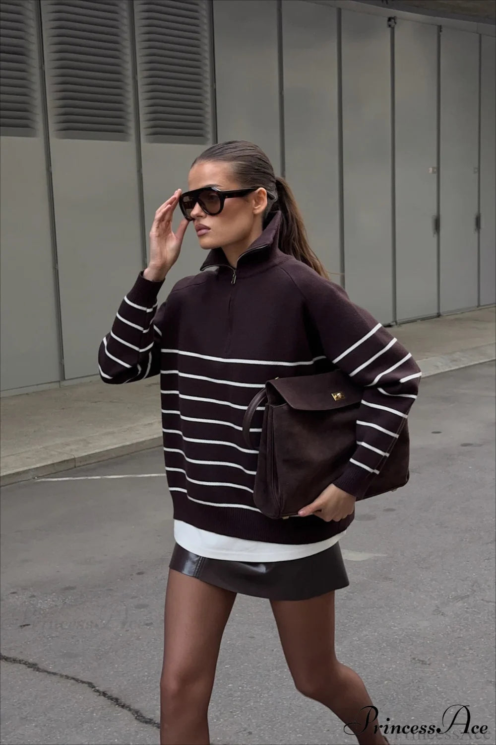 Collared Half Zip Soft Striped Long Sleeve Sweater