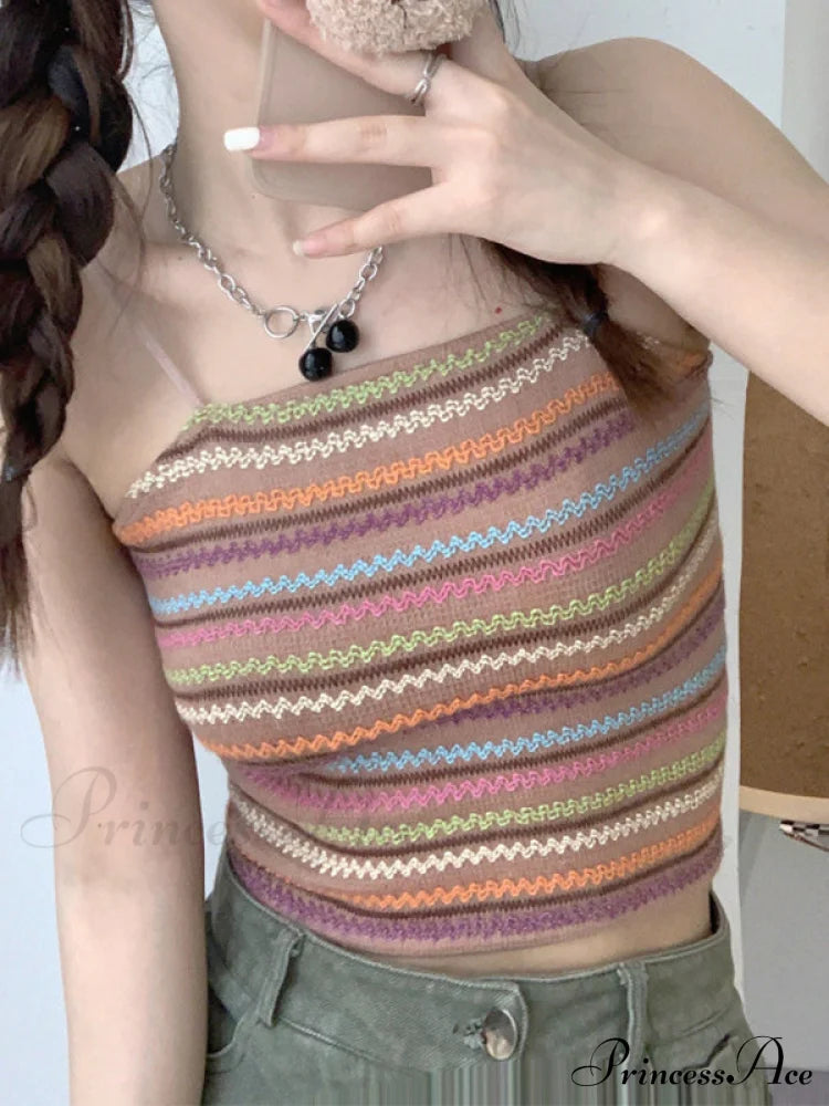 Color Block Graceful Striped Knit Sweater Tank Tops&Camis