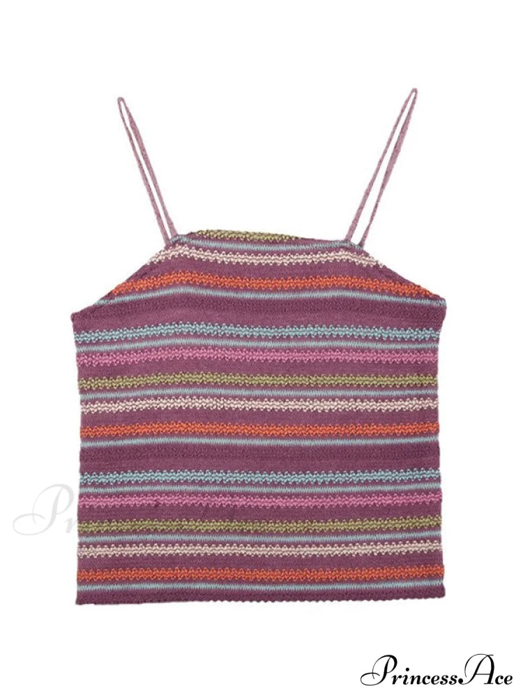 Color Block Graceful Striped Knit Sweater Tank Tops&Camis
