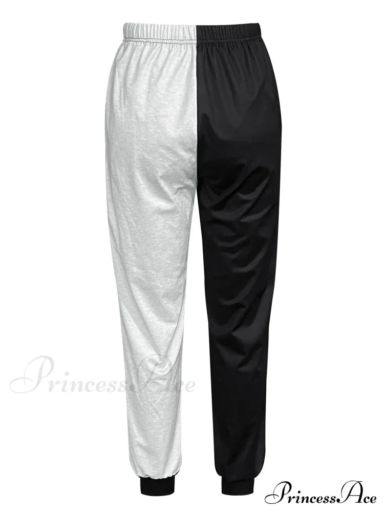 Color Block Jogger Letter Patchwork Print Knitting Casual Slant Pocket Pants