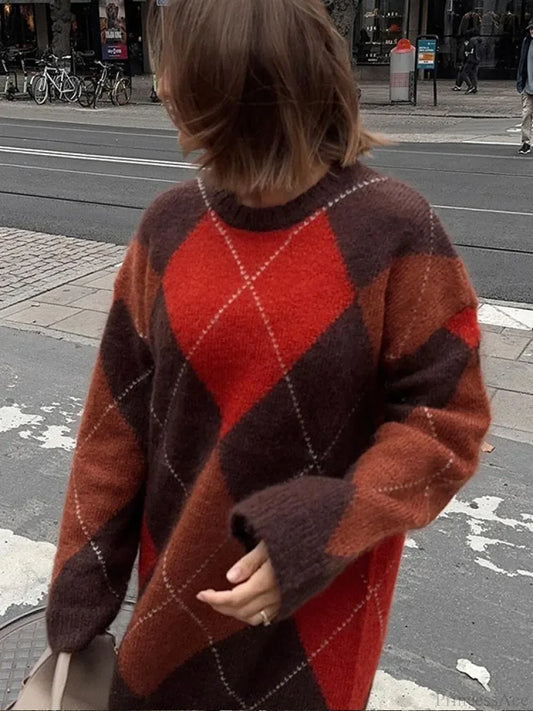 Color Block Round Neck Sweater orange / S