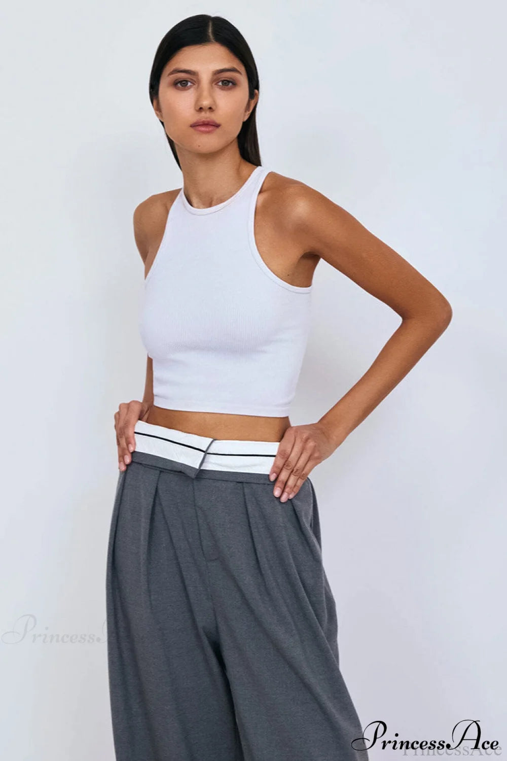 Color Block Wide Leg Tailored Pants