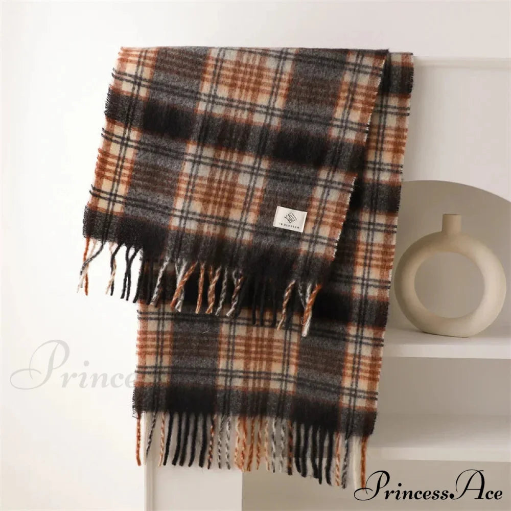 Color Blocked Grid Cashmere Pashmina Wrap Scarf Scarfs-L