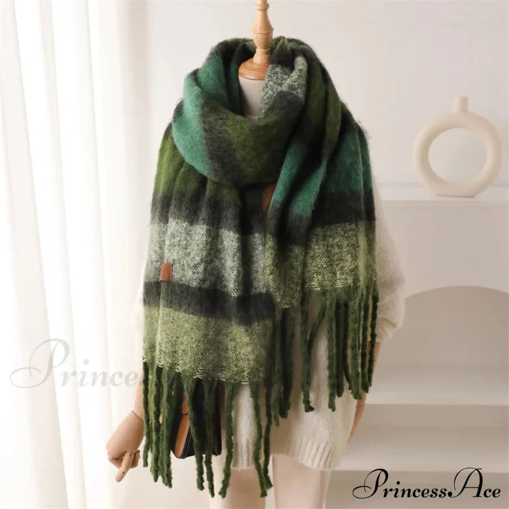 Color Blocked Stripe Cashmere Pashmina Scarf Scarfs-L