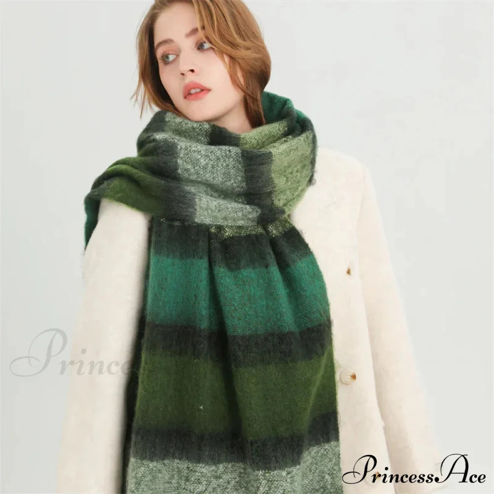 Color Blocked Stripe Cashmere Pashmina Scarf Scarfs-L