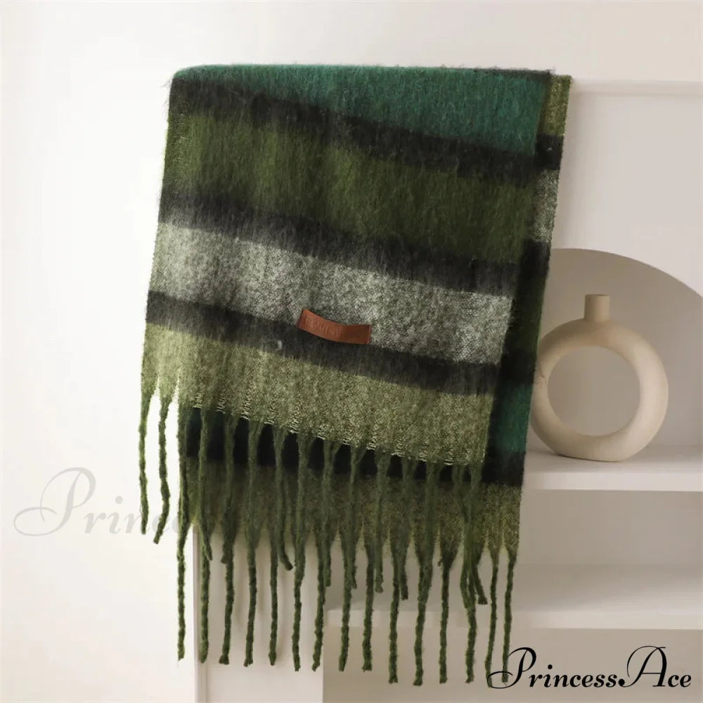 Color Blocked Stripe Cashmere Pashmina Scarf Scarfs-L