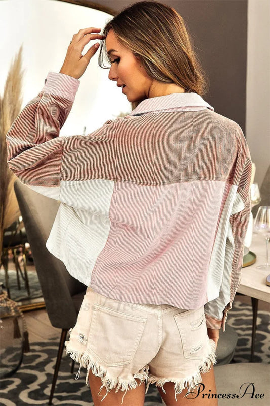 Color Chestnut Pale Corduroy - Block Vintage Jacket Patchwork Outerwear