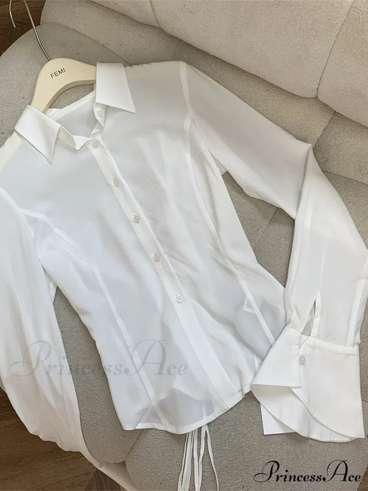Color Chiffon With Slim Blouse Flare Design Solid Arm Retro For Tunic Women