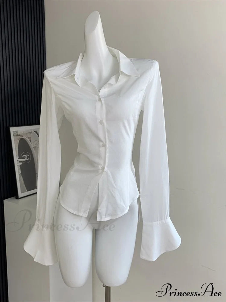 Color Chiffon With Slim Blouse Flare Design Solid Arm Retro For Tunic Women