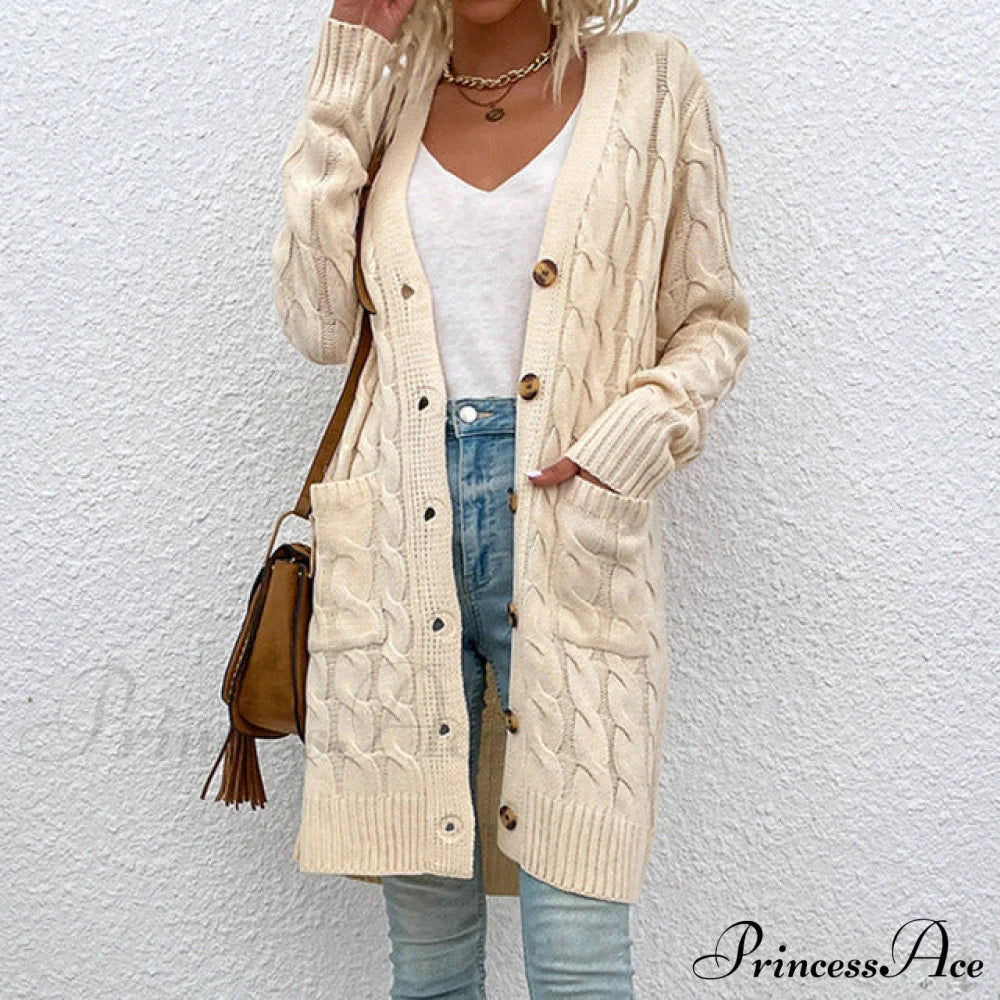 Casual Solid Color Knitted Cardigan Beige best Best Sellings cardigan cardigans clothes Sale tops Topseller