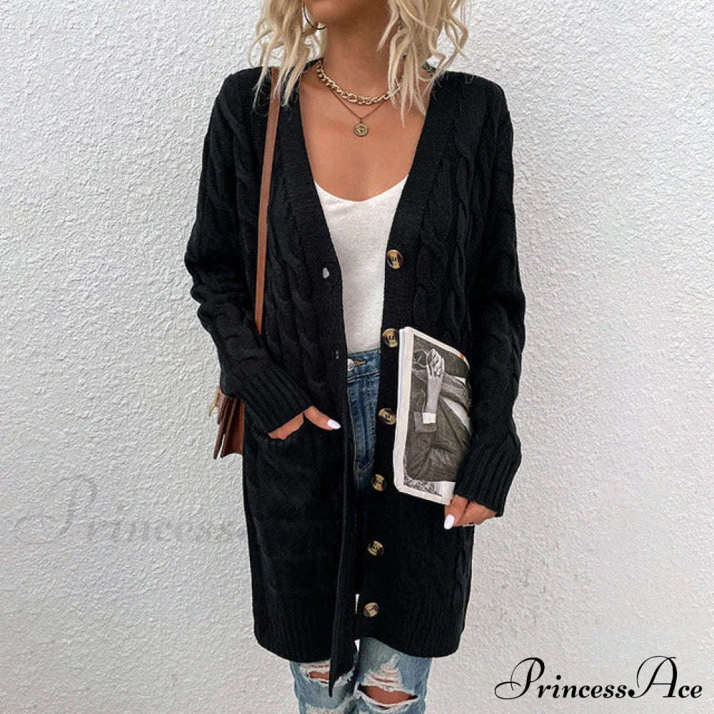 Casual Solid Color Knitted Cardigan Black best Best Sellings cardigan cardigans clothes Sale tops Topseller