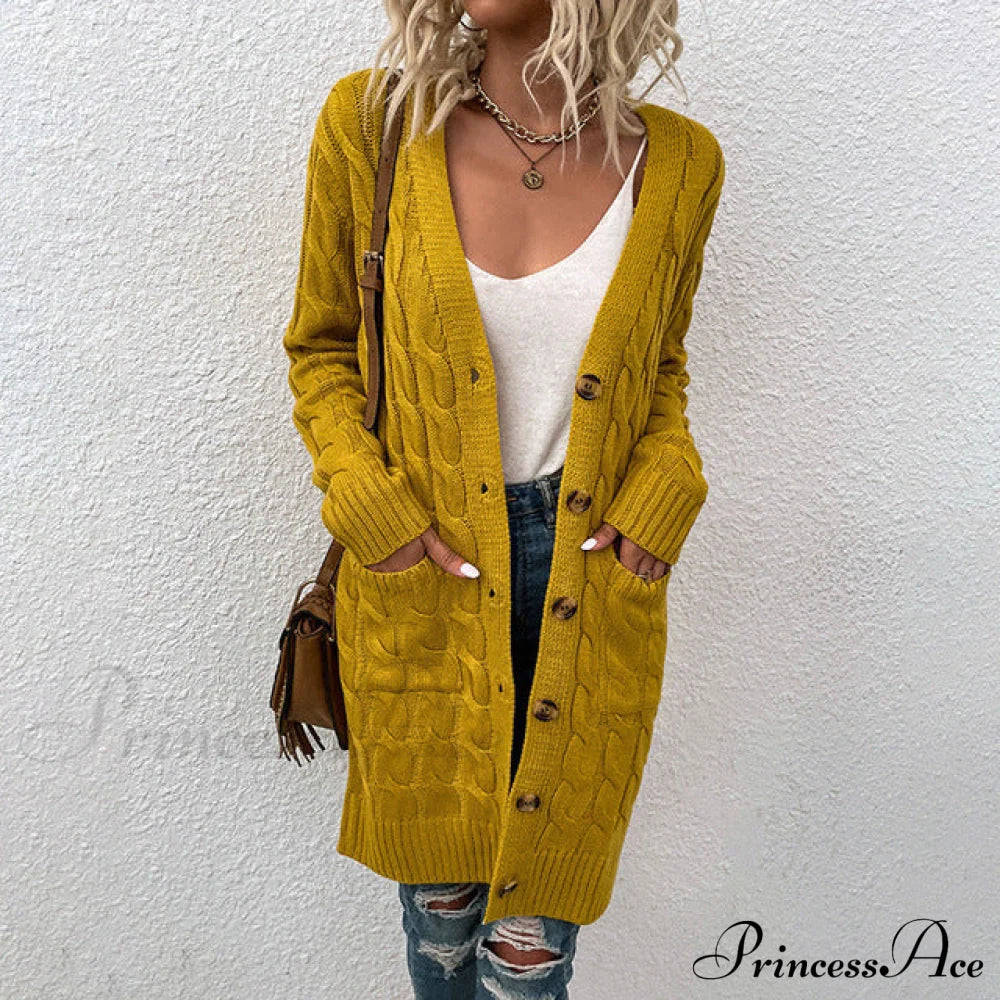 Casual Solid Color Knitted Cardigan Yellow best Best Sellings cardigan cardigans clothes Sale tops Topseller