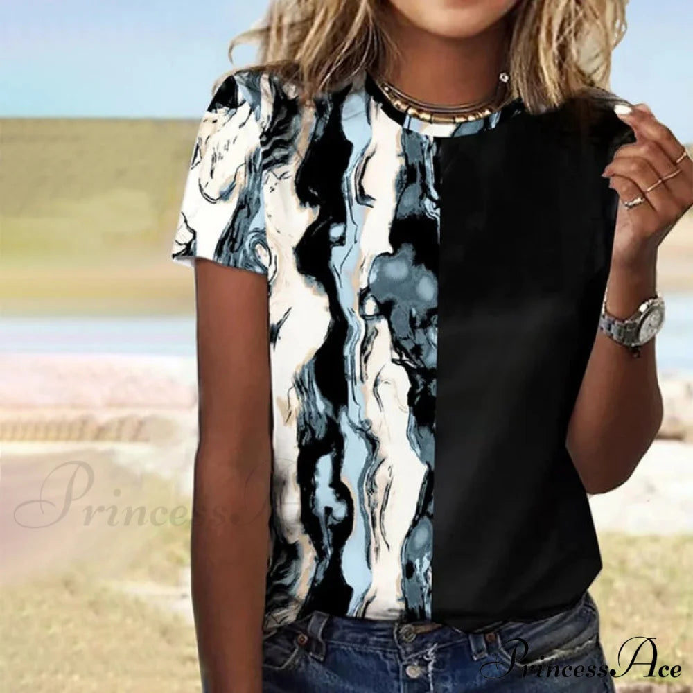 Abstract Print Color Block T-Shirt Black best Best Sellings clothes Plus Size Sale tops Topseller