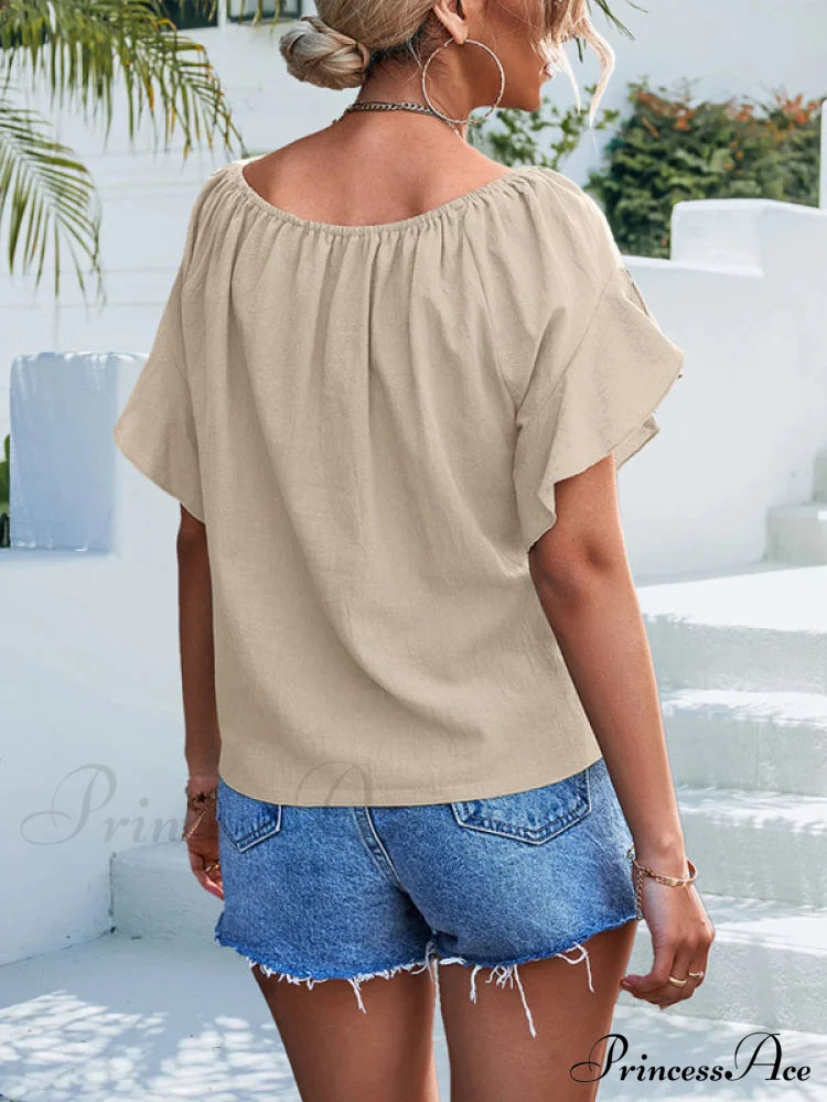 Color Waist Solid The Shoulder Tie Blouse Off For Women