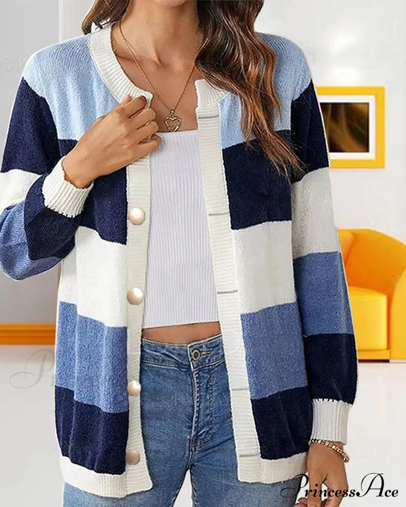 Women's Colorblock cardigan Blue 2023 F/W 23BF clothes Sweaters Sweaters & Cardigans Tops/Blouses