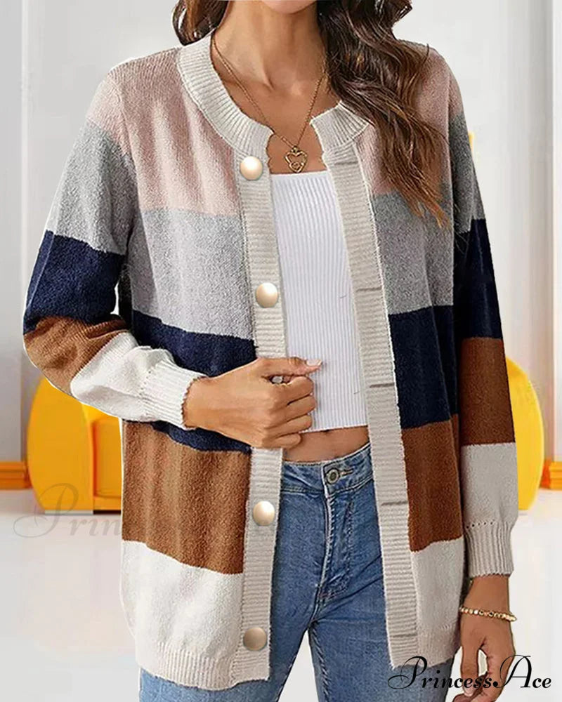 Women's Colorblock cardigan Khaki 2023 F/W 23BF clothes Sweaters Sweaters & Cardigans Tops/Blouses