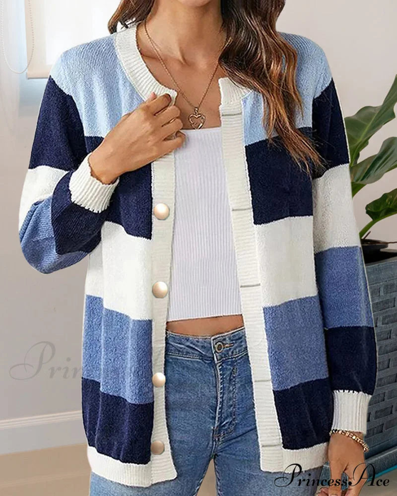 Colorblock For Cardigan Women Sweaters-L