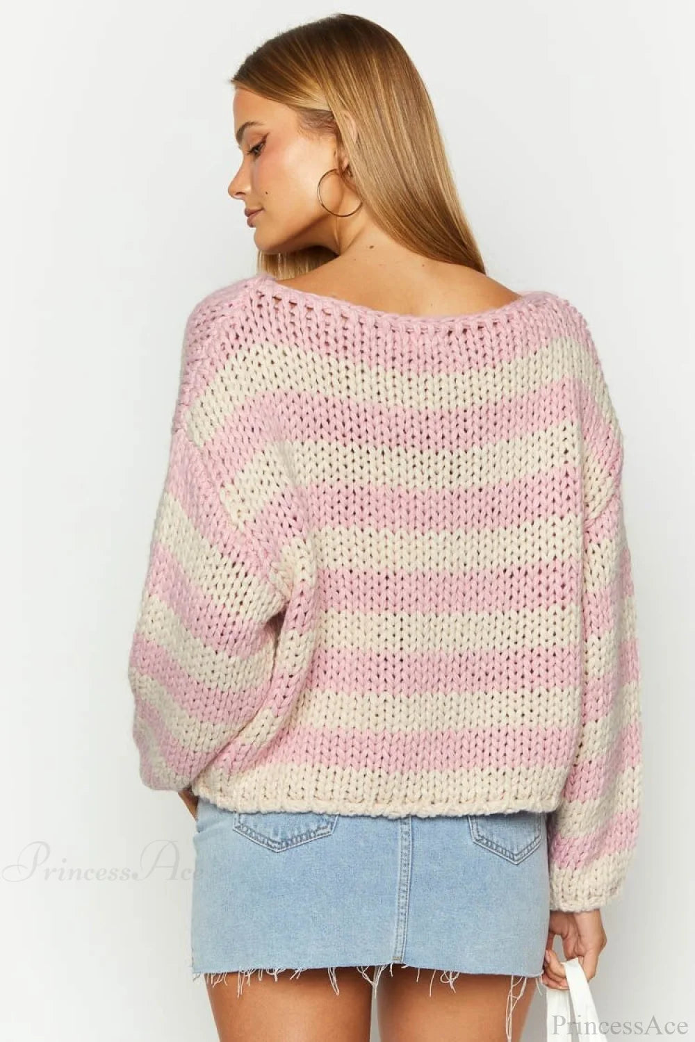 Colorblock Off-the-shoulder Stripe Casual Loose Sweater