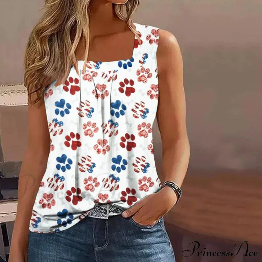 Colorful Design Cat In Tank Top Paw Blouses