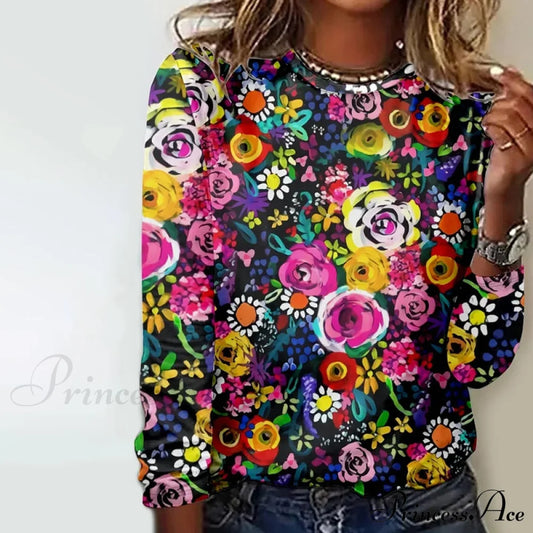 Colorful Design Flowered T-Shirt In Blouses