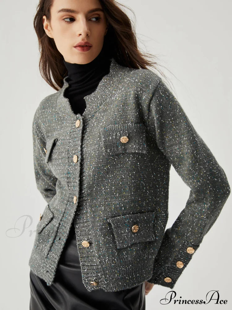 Colorful Dot Knit Trendy Metallic Button Cardigan Light Grey / S Sweaters-L