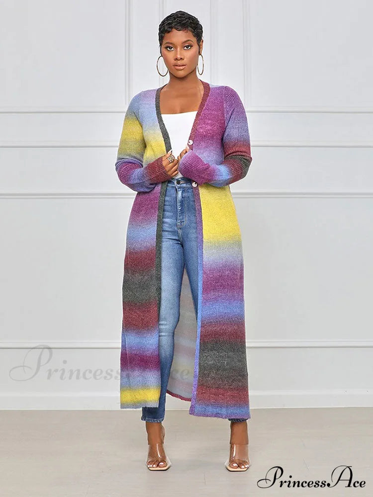 Colorful Panel Cut Out Modern Knit Midi Dress - Stripe Multicolor / M Cardigan