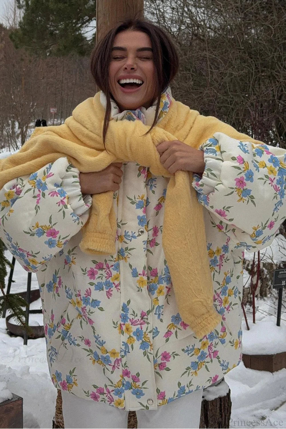 Colorful Print Stand Collar Zipper Cotton Blend Coat