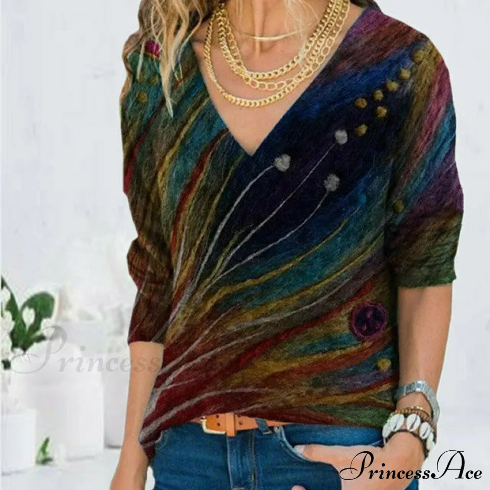 Vintage Colorful Printed T-Shirt Multicolor best Best Sellings clothes Plus Size Sale tops Topseller