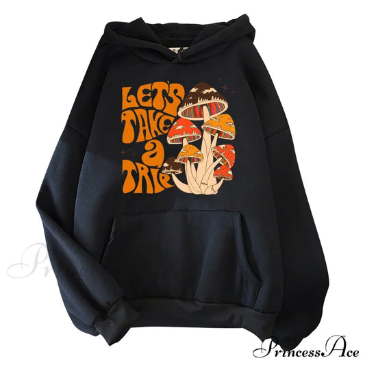 Colorfulful Mushroom Print Hoody Pullover Black / S