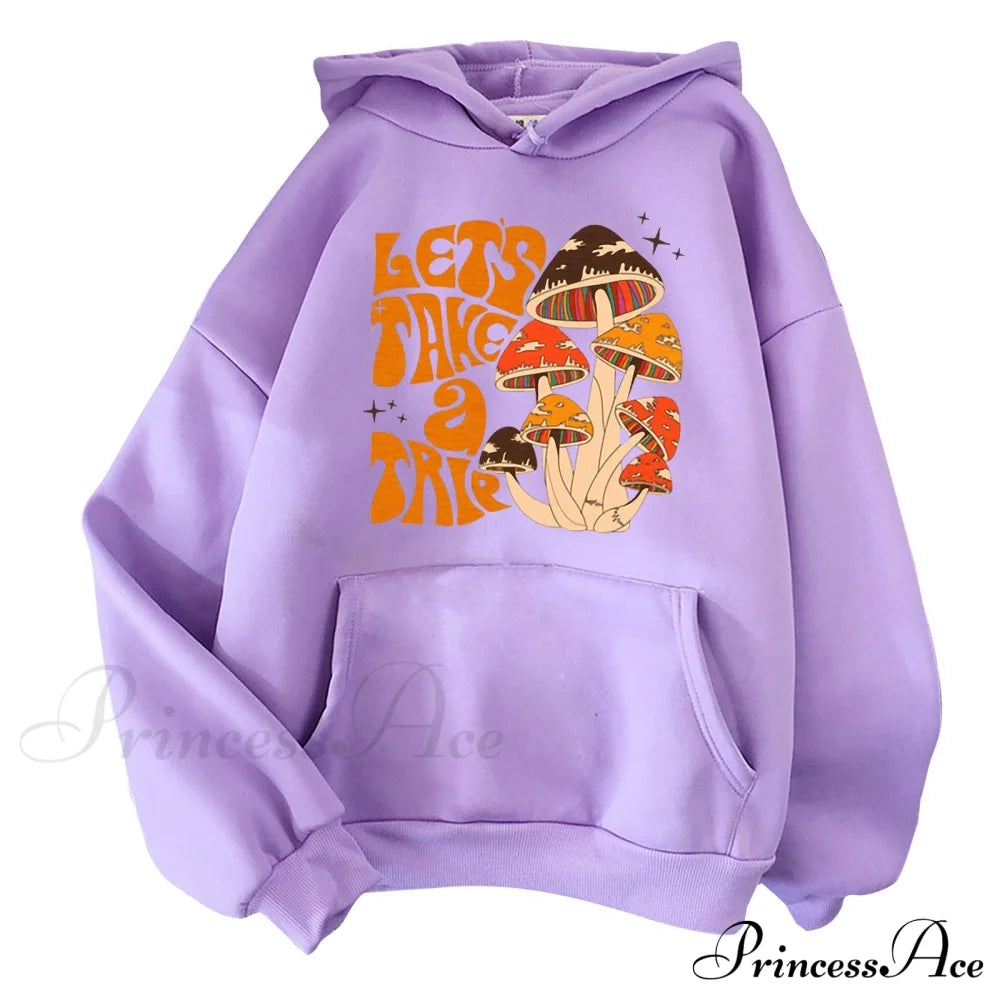 Colorfulful Mushroom Print Hoody Pullover Purple / S