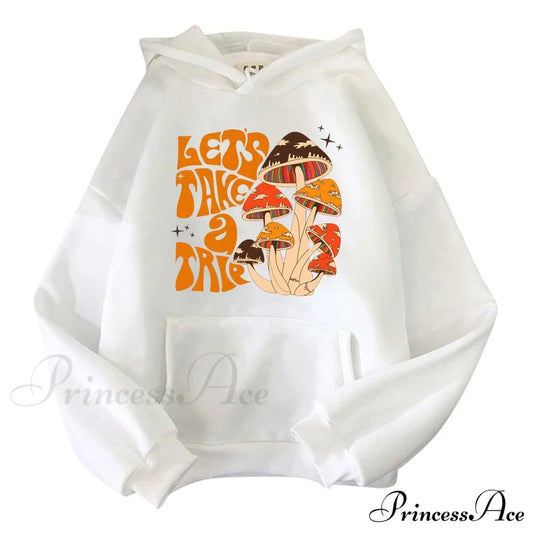 Colorfulful Mushroom Print Hoody Pullover White / S