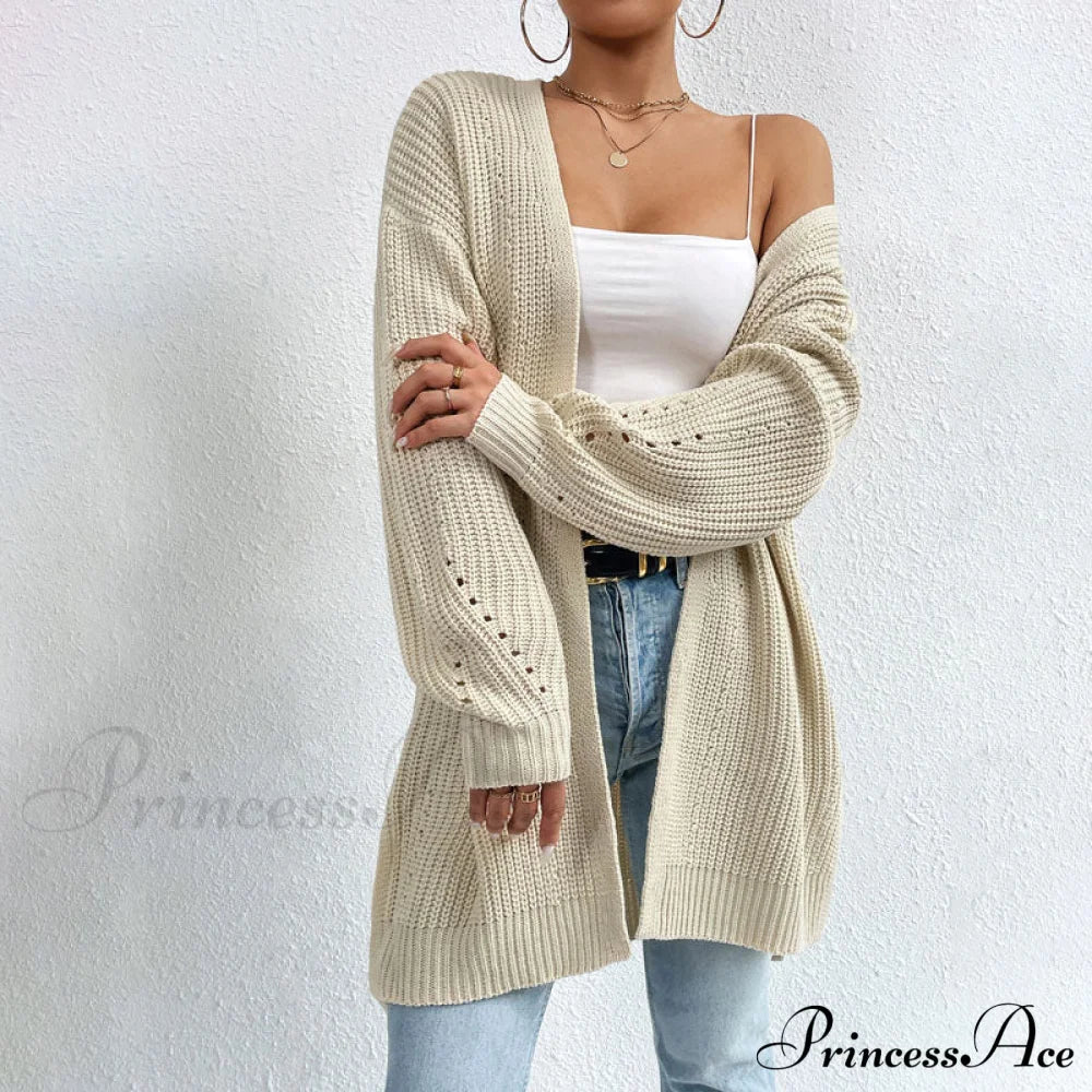 Casual Solid Colour Knitted Cardigan Apricot best Best Sellings cardigan cardigans clothes Sale tops Topseller