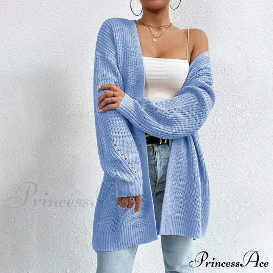 Casual Solid Colour Knitted Cardigan Blue best Best Sellings cardigan cardigans clothes Sale tops Topseller