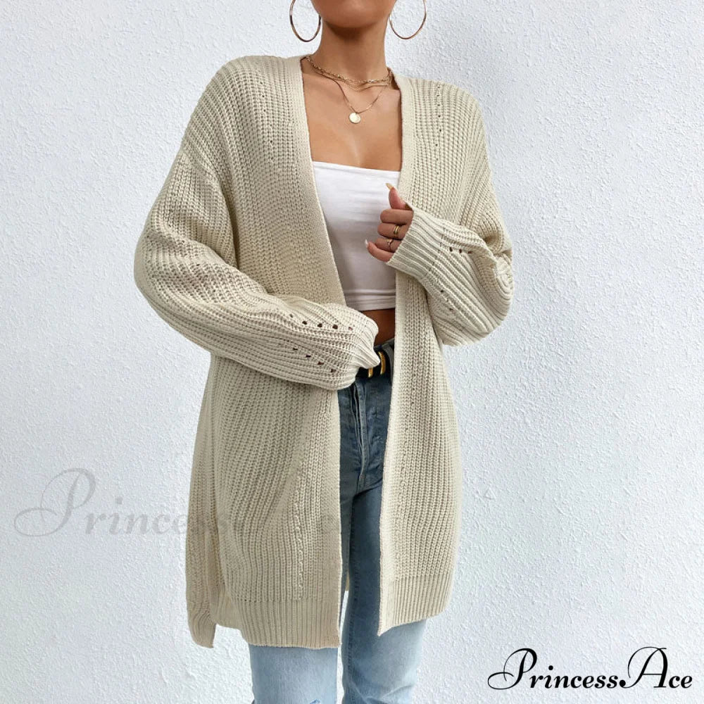 Colour Knitted Solid Cardigan Coats