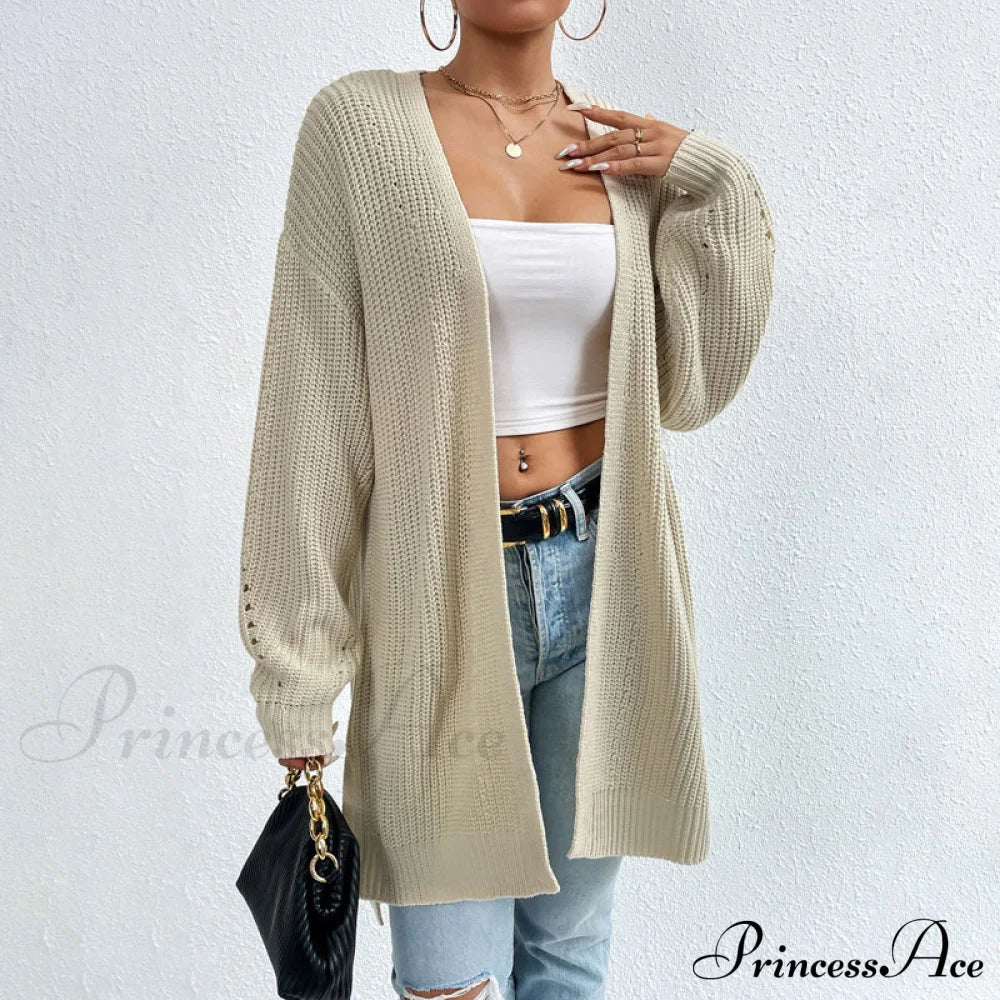 Colour Knitted Solid Cardigan Coats