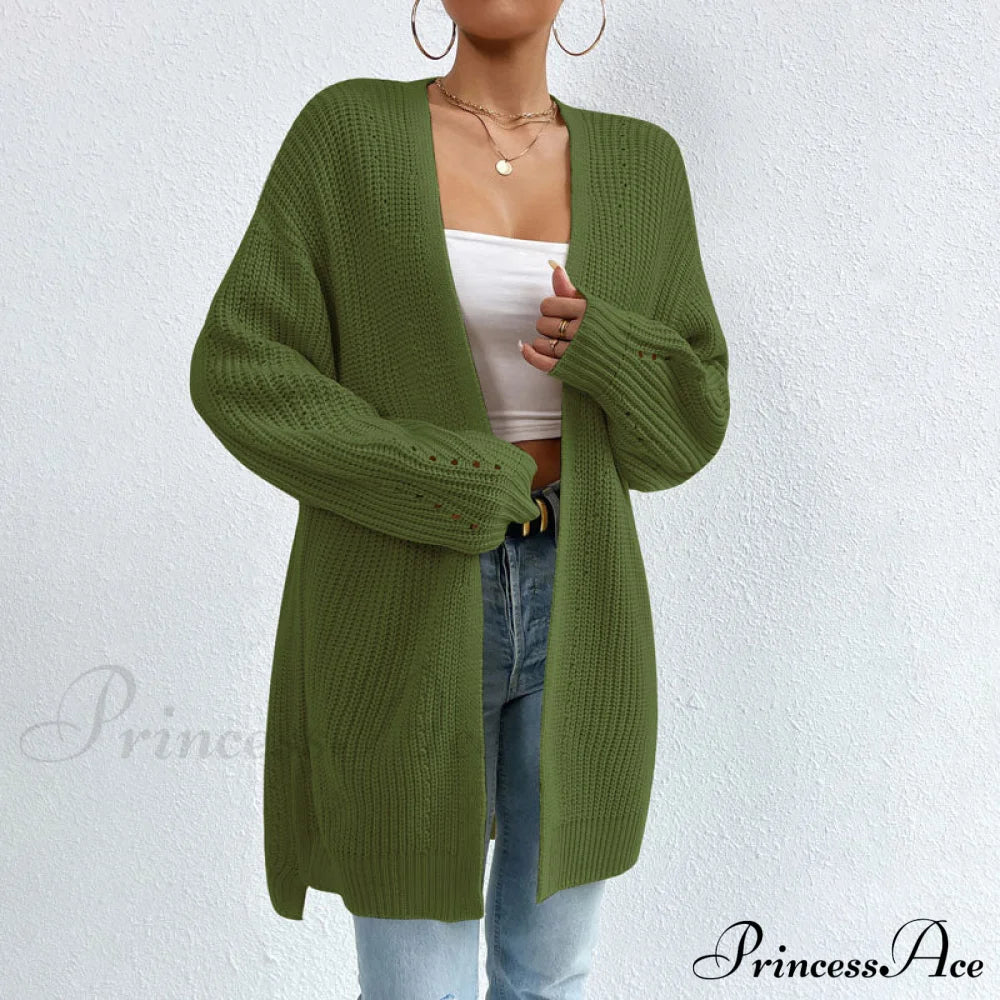 Colour Knitted Solid Cardigan Coats