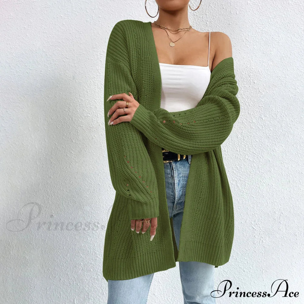 Casual Solid Colour Knitted Cardigan Green best Best Sellings cardigan cardigans clothes Sale tops Topseller