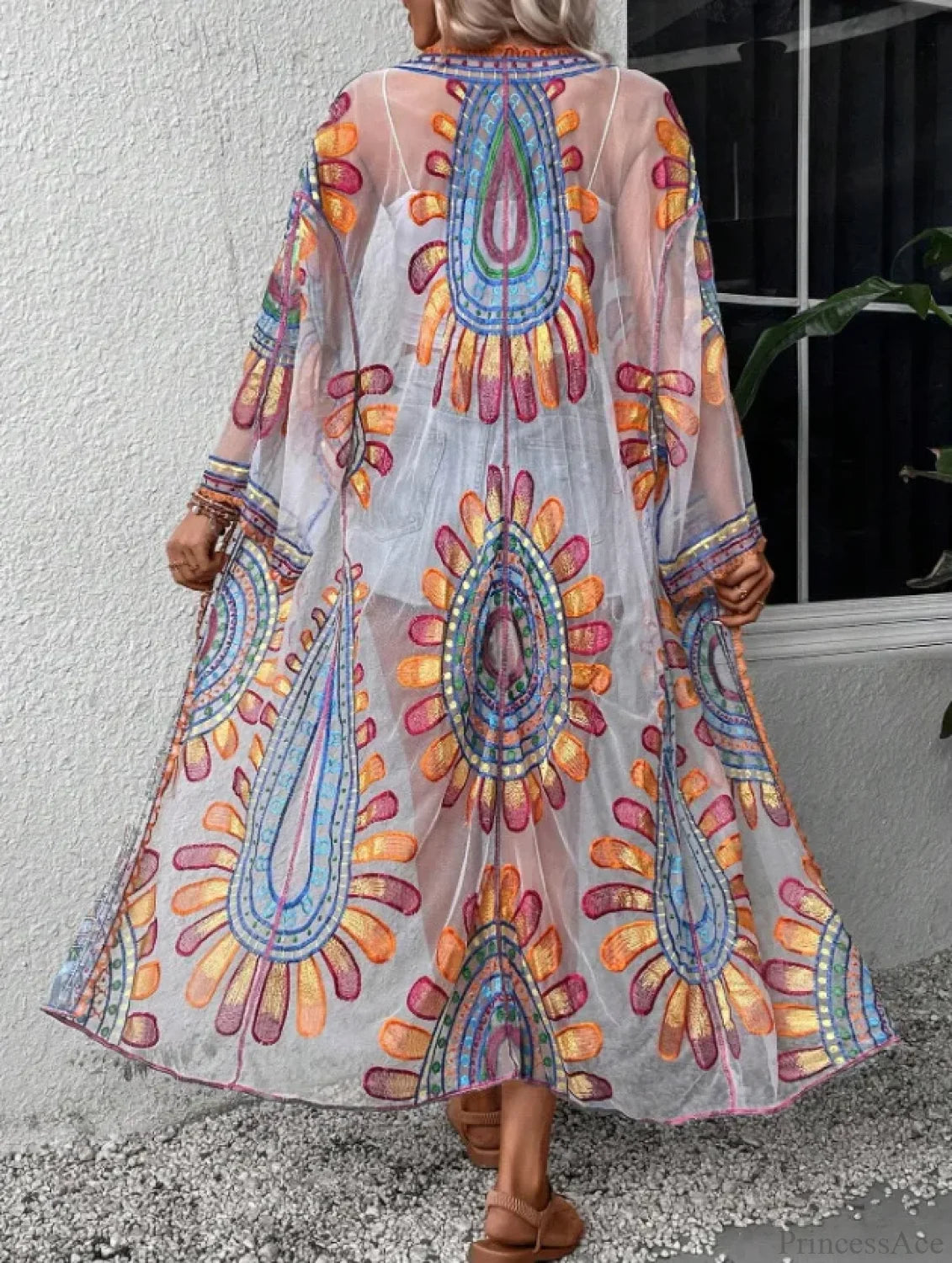 Colourful Floral Embroidery Boho Beach Cover-up Lace Bikini Black / One Size bohocoverup-250126