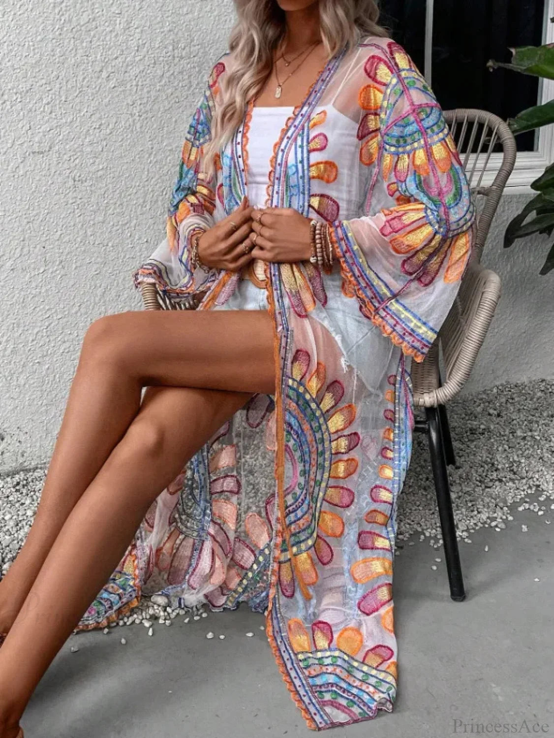 Colourful Floral Embroidery Boho Beach Cover-up Lace Bikini bohocoverup-250126