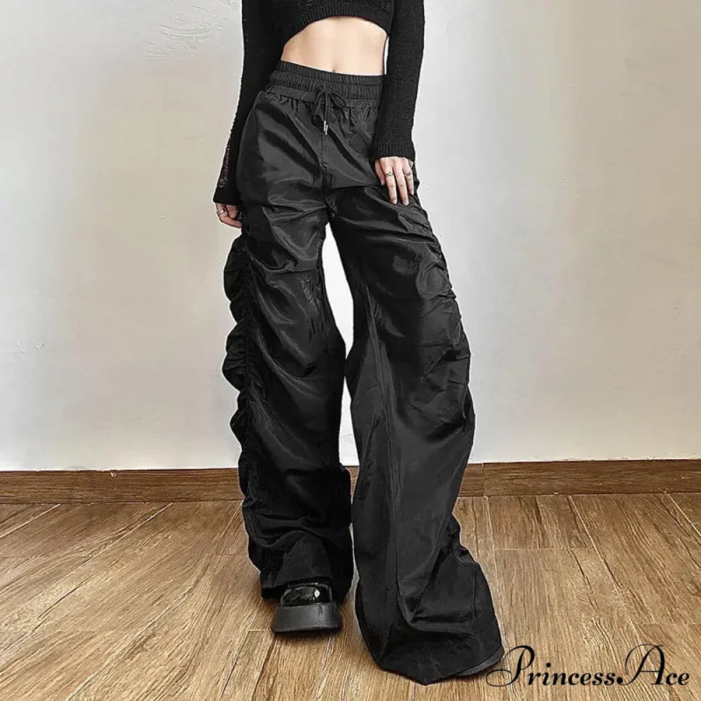 Comfortable Black Baggy High-Waist Halloween Pants