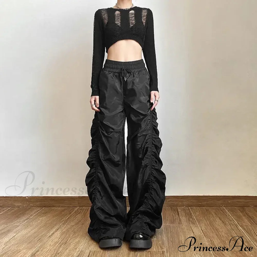 Comfortable Black Baggy High-Waist Halloween Pants