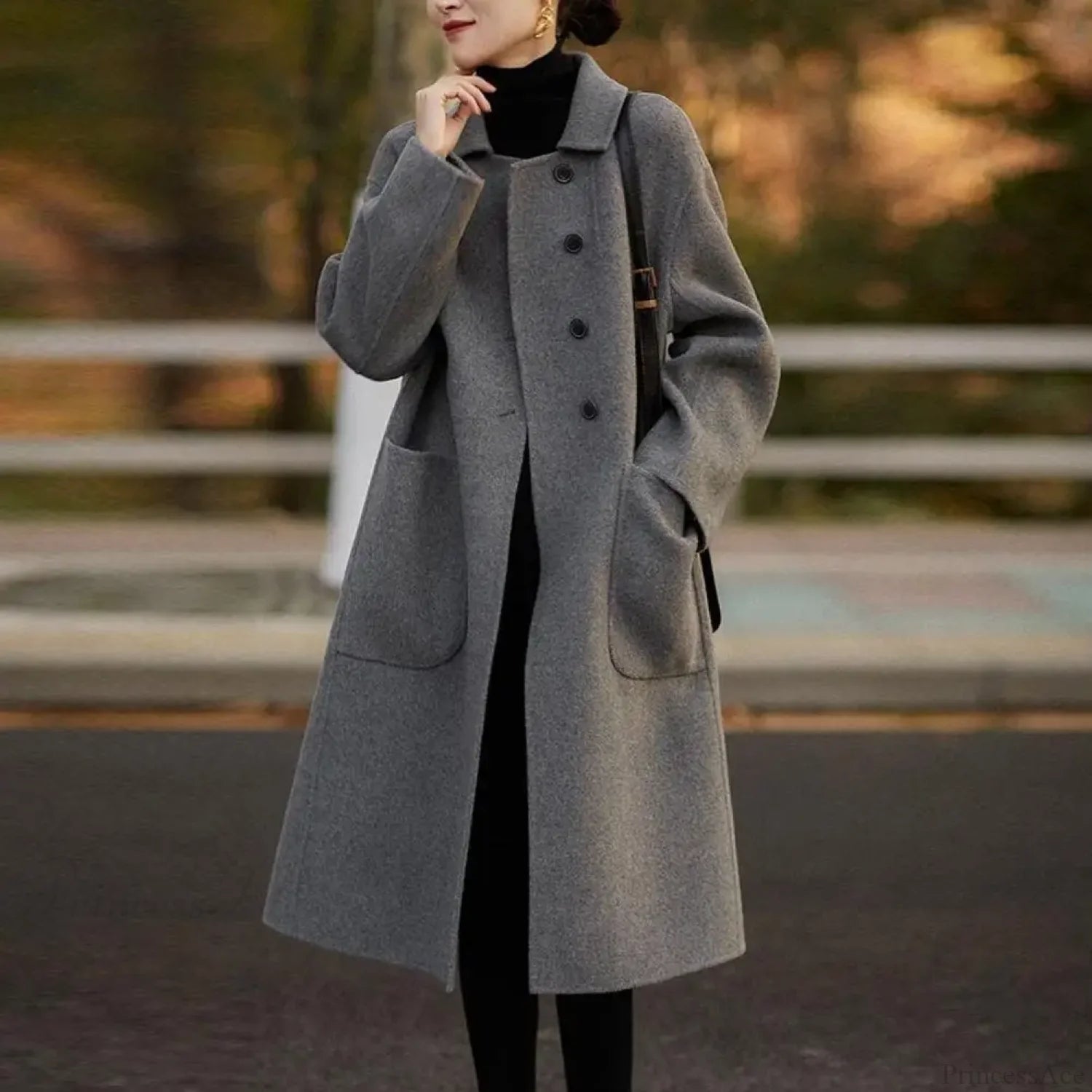 Commute Style Woolen Lapel Overcoat