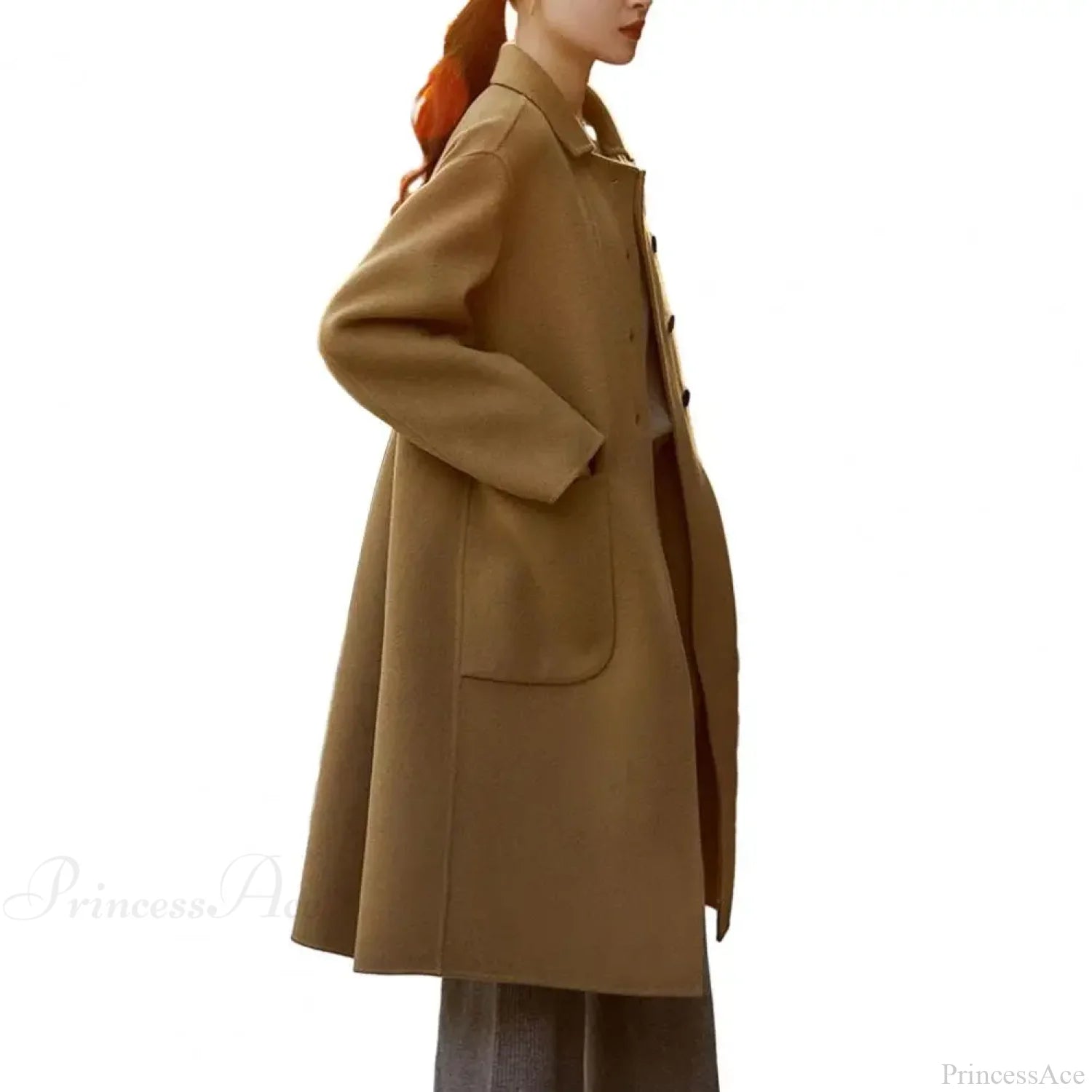 Commute Style Woolen Lapel Overcoat camel / M
