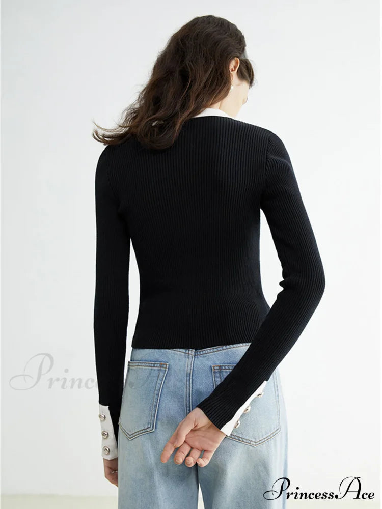 Contrast Charming Elegant Cardigan Sweaters-L