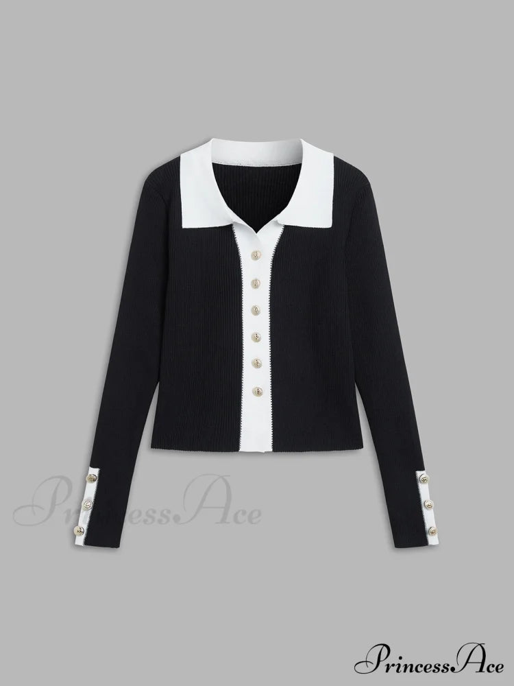 Contrast Charming Elegant Cardigan Sweaters-L