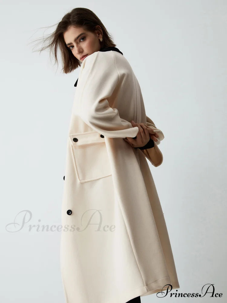 Contrast Collar Graceful Long Trench Coat Coats-L